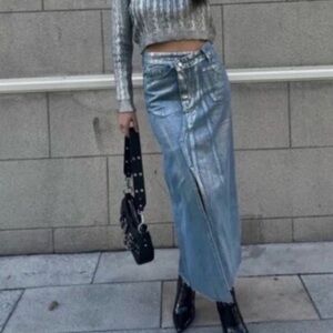 Zara Silver Denim Skirt